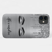 Coques Case-Mate iPhone Silver Glitter Sparkle Eyelashes Monogram (Dos (Horizontal))