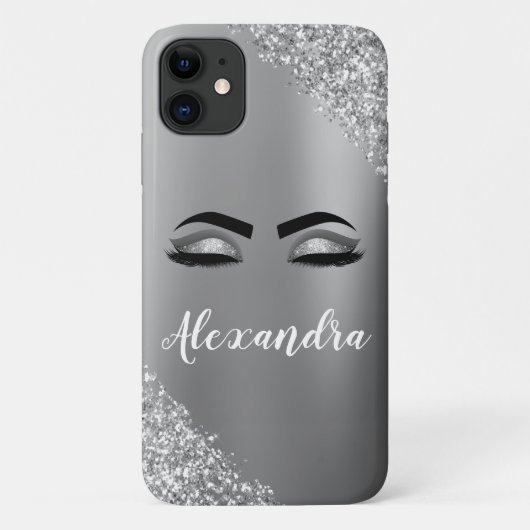 Coques Case-Mate iPhone Silver Glitter Sparkle Eyelashes Monogram (Dos)