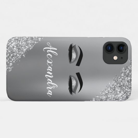 Coques Case-Mate iPhone Silver Glitter Sparkle Eyelashes Monogram (Dos (Horizontal))