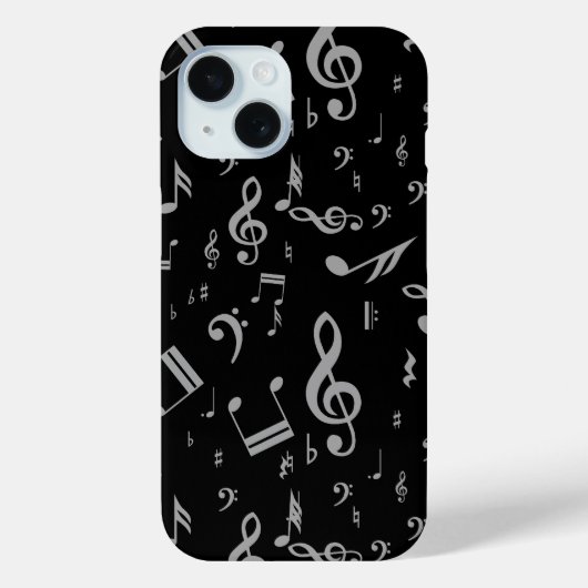 Coques Case-Mate iPhone Silver Grey Notes musicales sur Black (Verso)