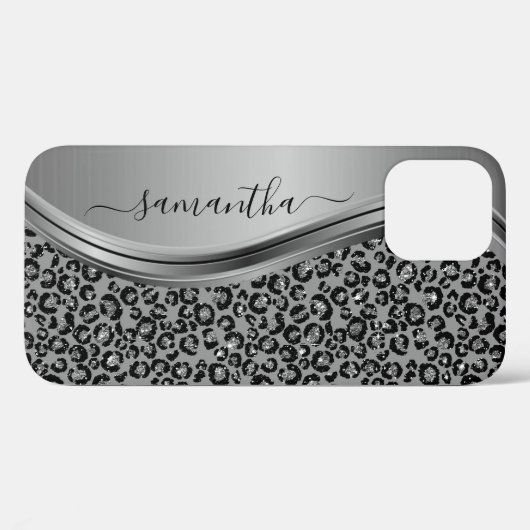 Coques Case-Mate iPhone Silver Leopard Nom manuscrit Métal (Verso (horizontal))