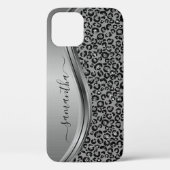 Coques Case-Mate iPhone Silver Leopard Nom manuscrit Métal (Verso)