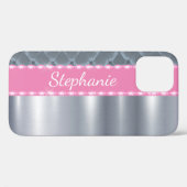 Coques Case-Mate iPhone Silver Metallic Bling Nom Pink (Verso (horizontal))