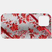 Coques Case-Mate iPhone Silver Metallic Rouge Ribbon Damask Holiday (Verso (horizontal))