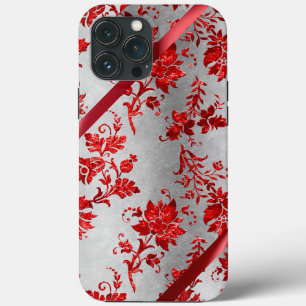 Case-Mate iPhone Case Silver Metallic Rouge Ribbon Damask Holiday