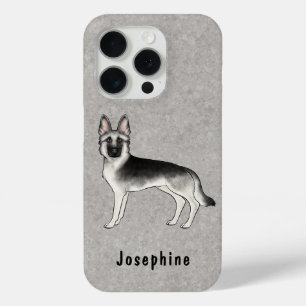 Coque iPhone 15 Pro Silver Sable Chien Berger Allemand Avec Nom Person