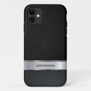 Coques Pour iPhone Simili cuir noir élégant avec l'étiquette argen