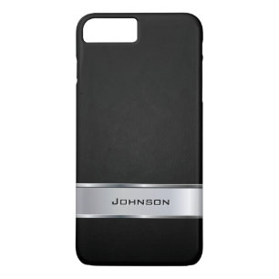 Coque iPhone 8 Plus/7 Plus Simili cuir noir élégant avec l'étiquette argenté
