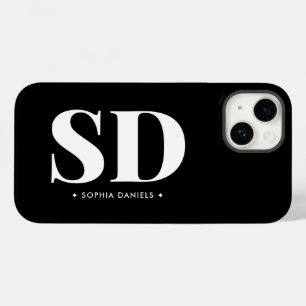 Coque Pour iPhone 14 Simple 2 Monogramme initial noir noir blanc