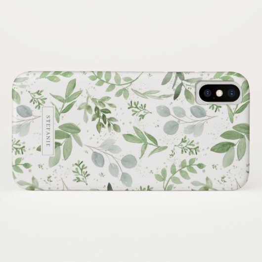 Coques Case-Mate iPhone Simple Aquarelle verte Motif Eucalyptus (Dos (Horizontal))