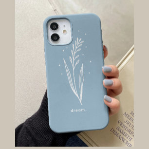 Coque Pour iPhone 14 Simple bleu blanc esthétique Floral Personnalisé