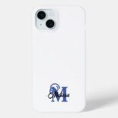 Coques Case-Mate iPhone Simple bleu et blanc monogrammé (Verso)