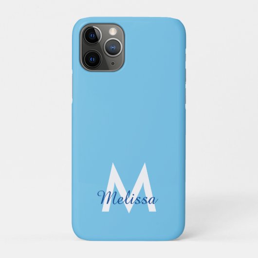Coques Case-Mate iPhone simple Blue turquoise moderne Monogramme girly Nom (Dos)