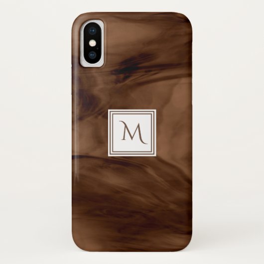 Coques Case-Mate iPhone Simple Brown foncé Marbre subtil Monogramme modern (Dos)