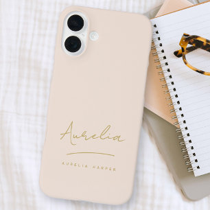 Coques iPhone 16 Plus Simple Chic Script Monogram Blush Pink Gold