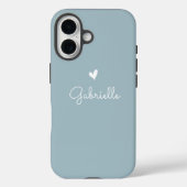 Coques Case-Mate iPhone Simple Dusty Blue Heart avec nom de script (Verso)