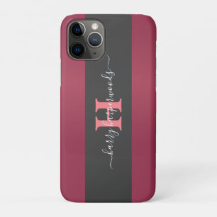Case-Mate iPhone Case Simple élégant Maroon rouge Métal monogrammé Nom
