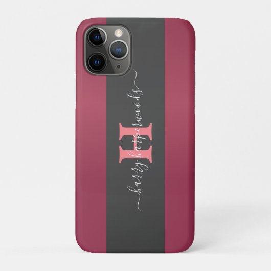 Coques Case-Mate iPhone Simple élégant Maroon rouge Métal monogrammé Nom (Dos)