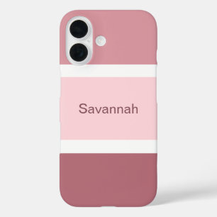 Coques iPhone 16 Simple Fille Rose Et Rayures Blanches Personnalisé