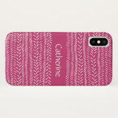 Coques Case-Mate iPhone Simple Fuchsia Rose White Stripes Boho Ajouter Nom (Dos (Horizontal))