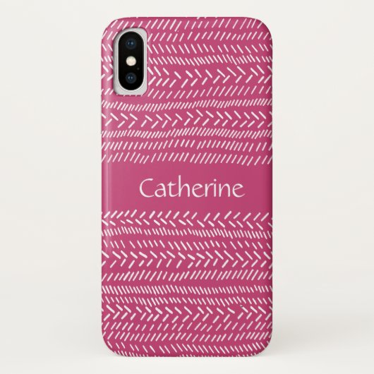 Coques Case-Mate iPhone Simple Fuchsia Rose White Stripes Boho Ajouter Nom (Dos)