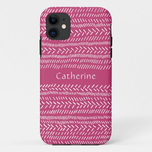 Coques Case-Mate iPhone Simple Fuchsia Rose White Stripes Boho Ajouter Nom (Dos)