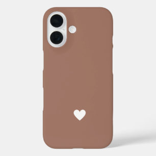 Coques iPhone 16 Simple Heart Mocha Marron Amour Chic