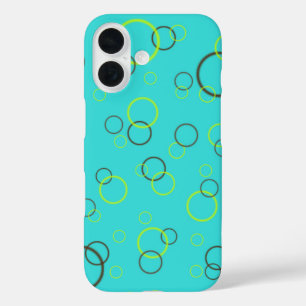Coques iPhone 16 Simple Lime et cercles bruns sur Motif Turquoise