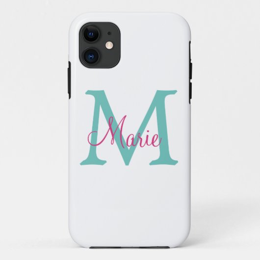 Coques Case-Mate iPhone simple minimal ajouter nom monogramme vert rose bl (Dos)