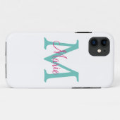 Coques Case-Mate iPhone simple minimal ajouter nom monogramme vert rose bl (Dos (Horizontal))