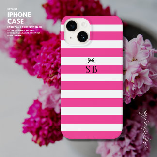 Coque Pour iPhone 14 Simple minimaliste Hot Pink Strike Bow Initiale