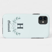 Coques Case-Mate iPhone Simple Mint Green Eucalyptus Leaf Monogramme (Dos (Horizontal))