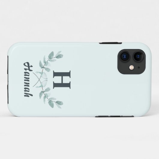 Coques Case-Mate iPhone Simple Mint Green Eucalyptus Leaf Monogramme (Dos (Horizontal))