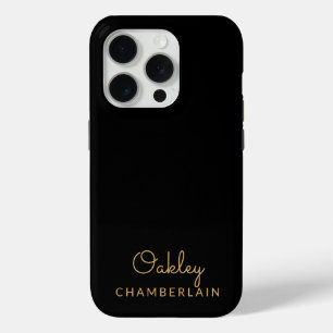 Coque iPhone 15 Pro Simple Moderne Minimaliste Gold Nom Noir