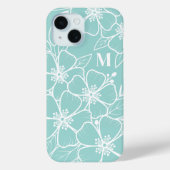 Coques Case-Mate iPhone Simple Monogramme Initial Floral Bleu Turquoise (Verso)
