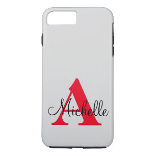 Coque iPhone 7 Plus Simple Noir Gris Rouge Votre Monogramme Personnali