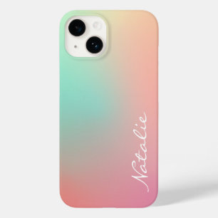 Coque Pour iPhone 14 Simple Ombre rose Turquoise Aqua Nom de calligraph