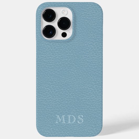 Coques Case-Mate iPhone Simple Pastel Blue Faux cuir look Monogramme (Verso)