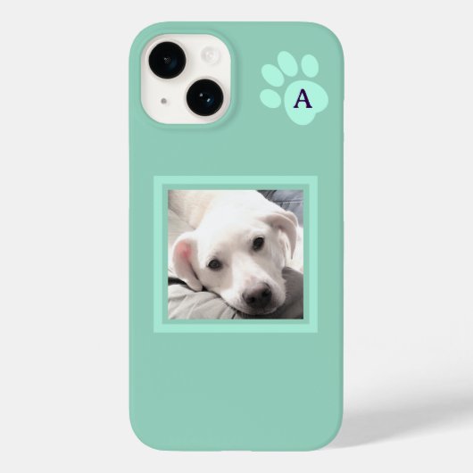 Coques Case-Mate iPhone Simple Photo Dog Paw Initial Light turquoise (Verso)