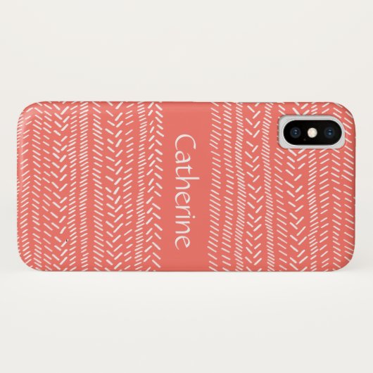 Coques Case-Mate iPhone Simple rayures blanches rose Boho Ajouter un nom (Dos (Horizontal))