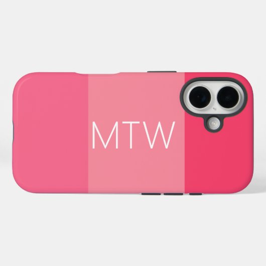 Coques Case-Mate iPhone Simple rayures roses Monogrammes blancs (Verso (horizontal))