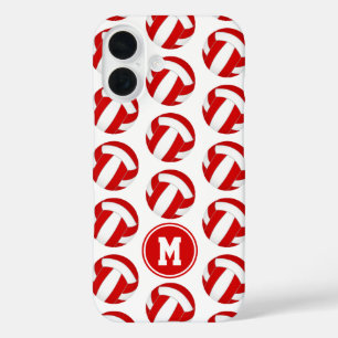 Coques iPhone 16 simple rouge blanc volleyballs motif monogrammé