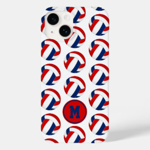 Coque Pour iPhone 14 simple rouge bleu volleyballs motif monogrammé