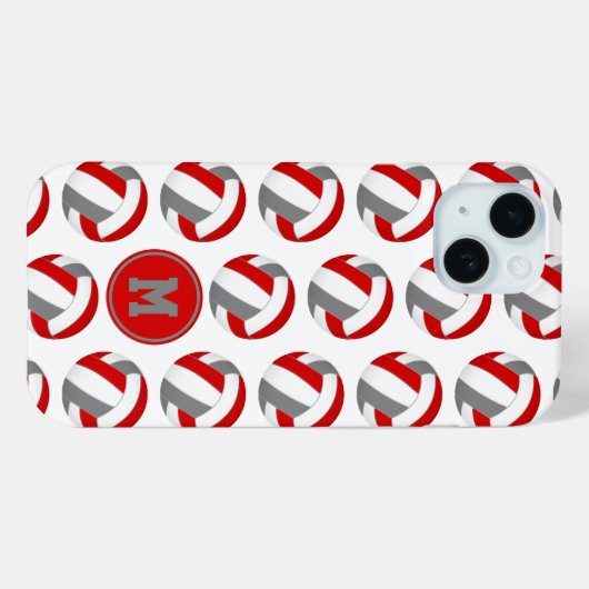 Coques Case-Mate iPhone simple rouge gris volleyballs motif monogrammé (Verso (horizontal))
