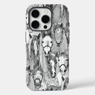 Coques iPhone 16 Pro simplement des chevaux noirs blancs