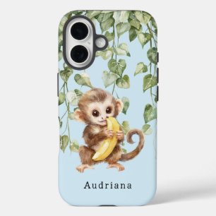 Coques iPhone 16 Singe avec animal de la jungle de banane