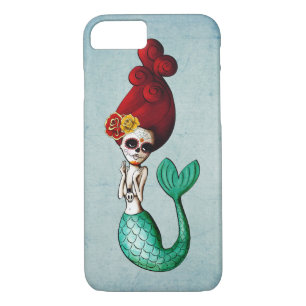 Coque iPhone 7 Sirène de vieille école de Dia de Los Muertos
