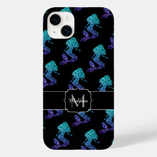 Coque Pour iPhone 14 Plus Sirène ombre bleu aqua motif Paillettes monogramme