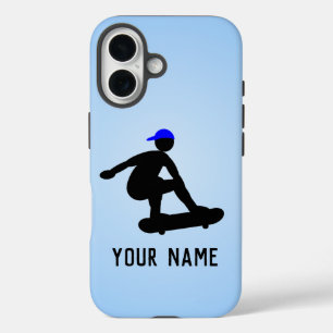 Coques iPhone 16 Skateboarder guy faisant des Tricks - bleu cool pe