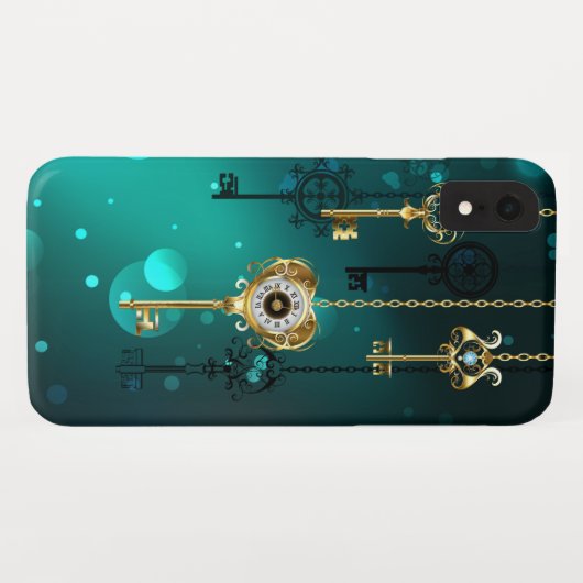 Coques Case-Mate iPhone Skeleton Keys on Green Background (Dos (Horizontal))